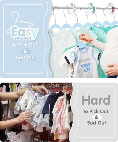 VIS'V Baby Hangers, 11 Inch Velvet Kids Hangers with 6 Pcs Clothes Size Dividers, Infant Toddler Nursery Closet Organization, Non Slip, Blue, 30 Pcs