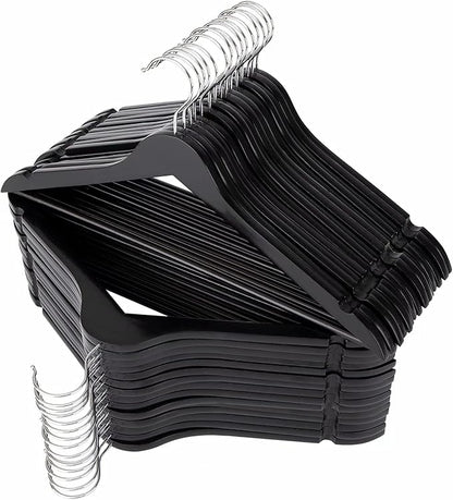 Solid Wooden Hangers 30 Pack, Wood Suit Hangers with Extra Smooth Finish, Precisely Cut Notches & Chrome Swivel Hook, Wooden Clothes Hangers for Shirt Coat Jacket Dress, Black