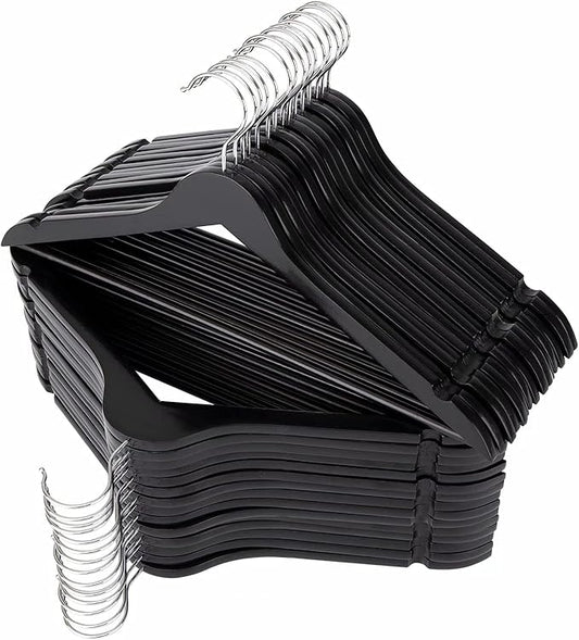 Solid Wooden Hangers 30 Pack, Wood Suit Hangers with Extra Smooth Finish, Precisely Cut Notches & Chrome Swivel Hook, Wooden Clothes Hangers for Shirt Coat Jacket Dress, Black