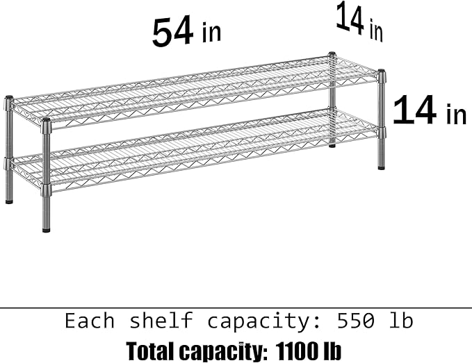 14" Deep x 54" Wide x 14" Height Wire Shelving Kit | 2-Tier | NSF Commercial Storage Rack Unit