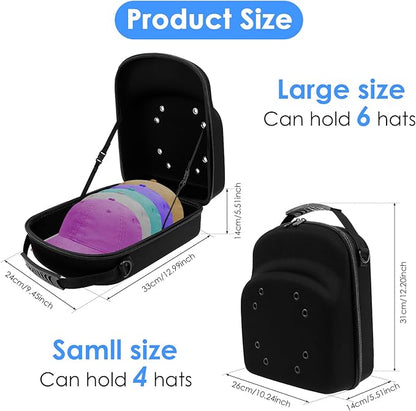 2 Pcs Hard Travel Hat Cases, Hat Box Organizer Holder with Handle & Shoulder Strap, Portable Baseball Cap Organizer for Home Traveling Use, Protect up to 15 Hats