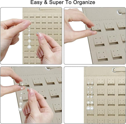 Earrings Organizer, Hanging Earring Holder Holds Up to 300 Pairs, Stud Earring Organizer Large Capacity Storage Earring Hanger, Earring Display Holder Brooch Pin Organizer for Women Girls-Beige
