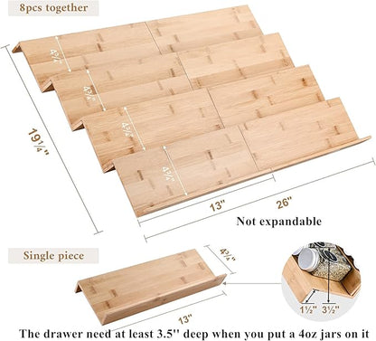 Mulush Bamboo Spice Rack Tray - Spice Drawer Organizer for Kitchen Cabinets Storage and Organization (Jars Not Included, 8 Individual Pieces, Not Adjustable)