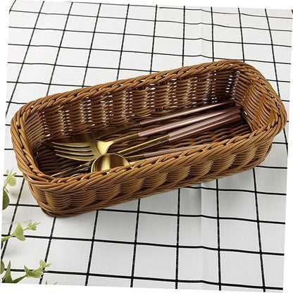 1pc Rattan-like Woven Storage Basket Rattan Flatware Organizer Kitchen Tray Kitchen Drawer Organizer Fork and Spoon izer Flatware Container Plastic Chopsticks Pp Basket