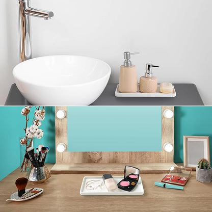 Gurygo 2 Pack 8"/10" Bathroom Trays, Ceramic Vanity Trays for Bathroom, Small Ceramic Tray, Kitchen Soap Tray for Kitchen Counter (White,Set/2)