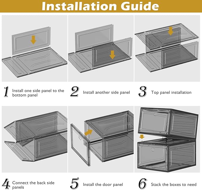 7 code Large Clear Shoe Boxes Organizer【Thicker Material】 Stronger Shoe Box with Magnetic Door, Stackable Shoe Storage Box for Closet, Foldable Space-Saving Storage Bins Shoe Cabinet, Black 9-Pack