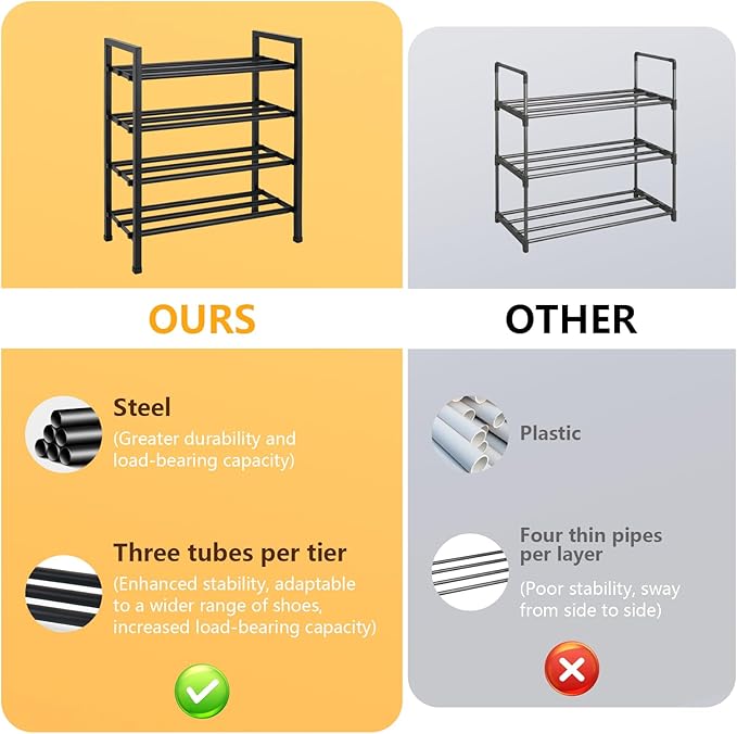 jessie 4-Tier Expandable Shoe Rack, Heavy Duty Metal Freestanding Shoe Shelf Storage Organizer for Entryway Closet Doorway (4 Layer)