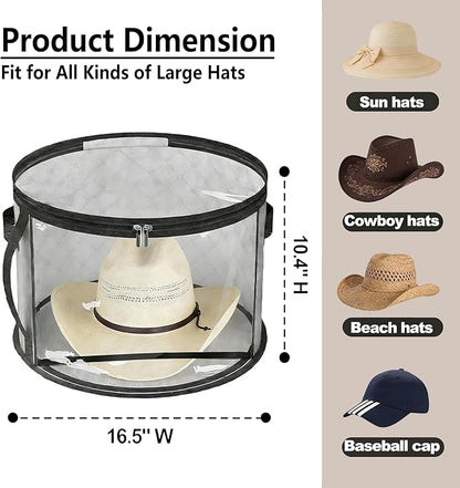 Oversized Clear Hat Storage Box With Handle, Extra Large Organizer Holds 7 Hats For Closet Travel Cloth Hat Case