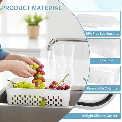 Grape Container for Fridge,3PCS(0.9Qt - 13.5Qt),Leakproof Grape Container with Removable Colander,Dishwasher & microwave safe Produce Containers,Keep Fruits, Vegetables, Meat Fresh Longer