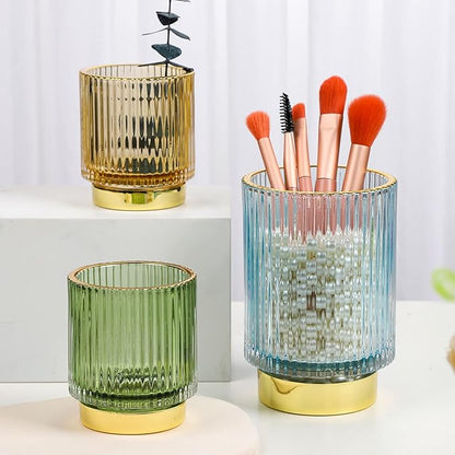 WHJY Modern Minimalist Striped Clear Yellow Glass Cosmetic Organizer, 5 Inch Lipstick Holder