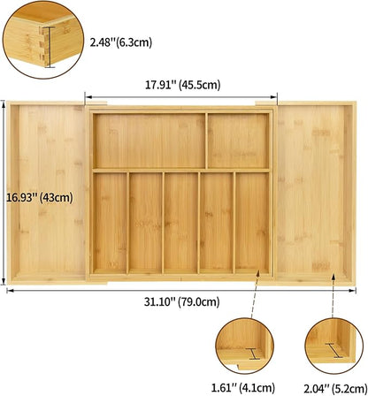 Utoplike Extra Large Kitchen Drawer Organizer, Expandable Bamboo Drawer Holder for Utensils, Silverware, Flatware, 7-9 Slots Cutlery Tray