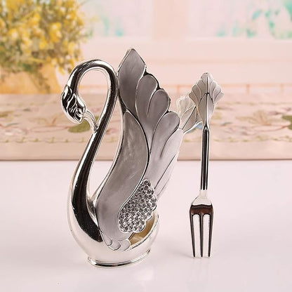 Decorative Swan Flatware Holder Organizer Set for Spoons, Forks, Coffee Stirring, Dessert Cutlery, Kitchen Counter Display