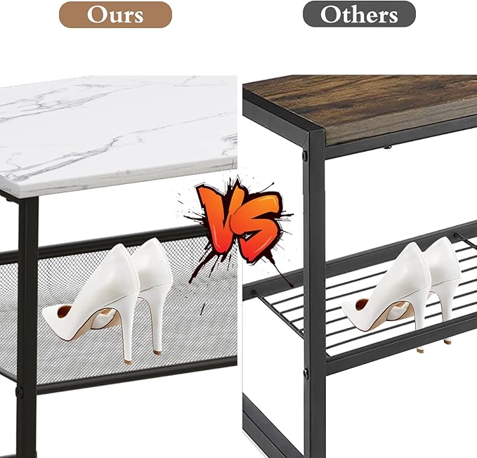 Garden 4 you Shoe Rack for Entryway 5 Tiers 11.8" D x 29" W x 36.5" H, Metal Shoe Rocks with White Wooden Tabletop, Angled Shoes Rack with Adjustable Mesh Shelves for Entryway Hallway Closet