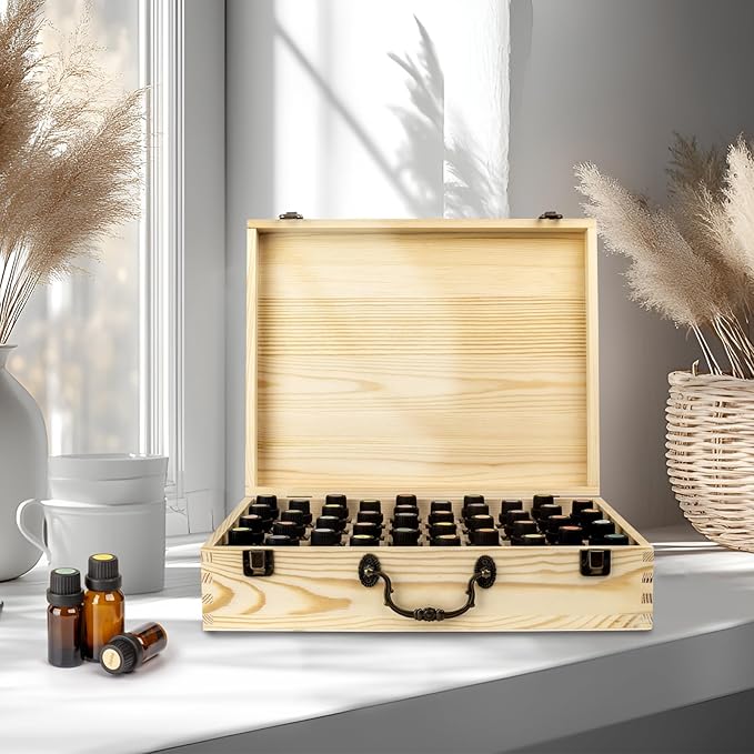 Essential Oil 80 Slots Storage Box Wooden Essential Oils Display Organizer Stand Holder for 15 ml Bottles Nail Polish Collection.
