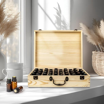 Essential Oil 80 Slots Storage Box Wooden Essential Oils Display Organizer Stand Holder for 15 ml Bottles Nail Polish Collection.