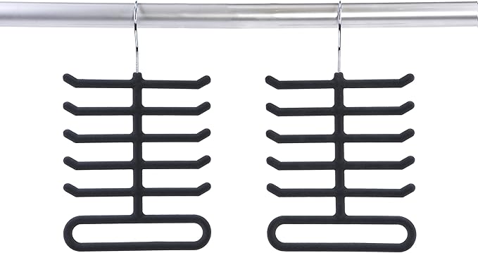 2-Pack Non-Slip Velvet Tie Hanger Organizer Rack | Large Ringed Bottom | Charcoal Grey Brand