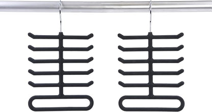 2-Pack Non-Slip Velvet Tie Hanger Organizer Rack | Large Ringed Bottom | Charcoal Grey Brand