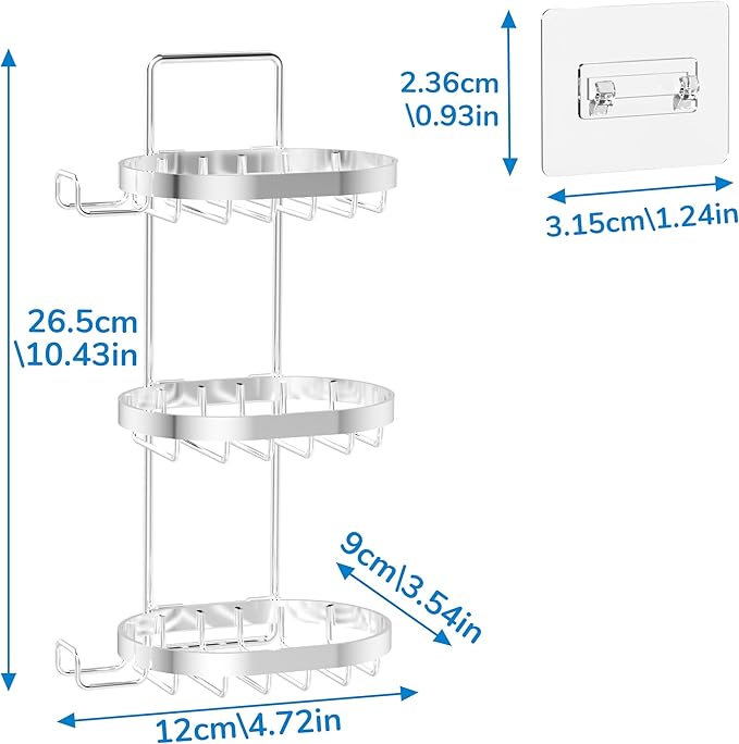 MASADI 3 Tier Soap Dish Holder, Soap Bar Holder with Hooks, Shampoo Bar Caddy for Shower Wall, Razor Holder for Shower, Bar Soap Container 304 Stainless Steel, Bathroom(Silver)