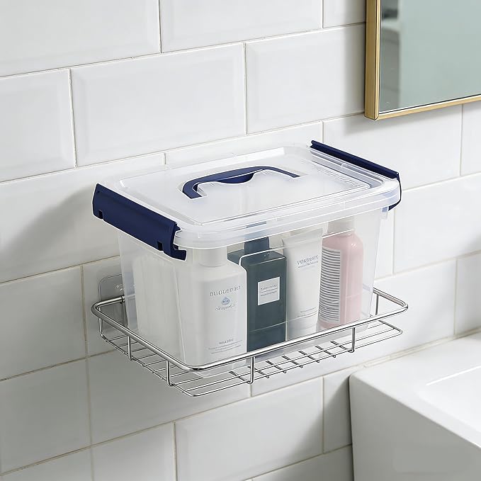 3 Quarts Plastic Storage Container Bin with Latching Lid, Small Storage Bin Tote Stackable and Nestable Organizing Box, Pack of 6, T