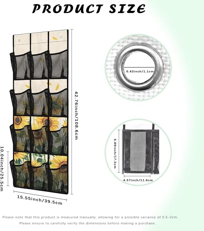 Sunflower Behind Door Shoes Hang Holder Rack,Storage for Small Spaces,Shoes Hanger Storage Organizer Bag for Bedroom Unique Print