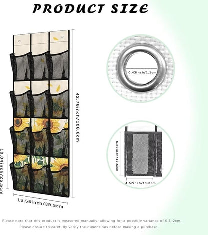Sunflower Behind Door Shoes Hang Holder Rack,Storage for Small Spaces,Shoes Hanger Storage Organizer Bag for Bedroom Unique Print