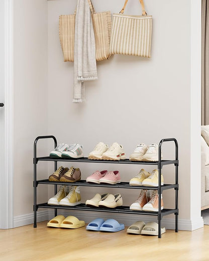 Kitsure Shoe Rack - 3-Tier Space-Saving Shoe Organizer & Shoe Shelf with Handle, Easy Assembly, Sturdy Metal Shoe Rack for Closet, Entryway, Bedroom, 28.0" x 11.8" x 26.5", Black