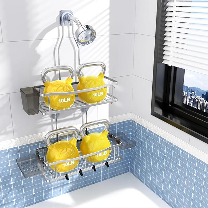 Aitatty Hanging Shower Caddy Bathroom Organizer: Rustproof Shower Shelf Racks Over Shower Head - No Drilling Inside Bath Shower Rack Shelves Over Showerhead for Shampoo with Soap Holder Black
