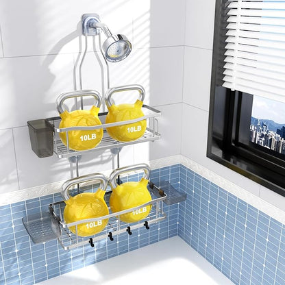 Aitatty Hanging Shower Caddy Bathroom Organizer: Rustproof Shower Shelf Racks Over Shower Head - No Drilling Inside Bath Shower Rack Shelves Over Showerhead for Shampoo with Soap Holder Black