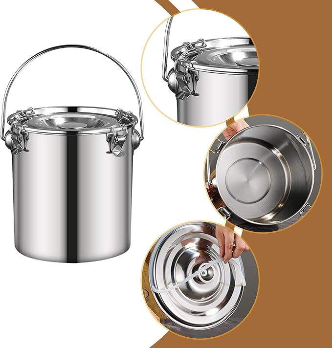 Stainless Steel Sealed Bucket Transport Container with Lid Cater Stew Soup Boiling Soup Pot Storage Bucket for Household Cafe, 17.5 cmx17.5 cm