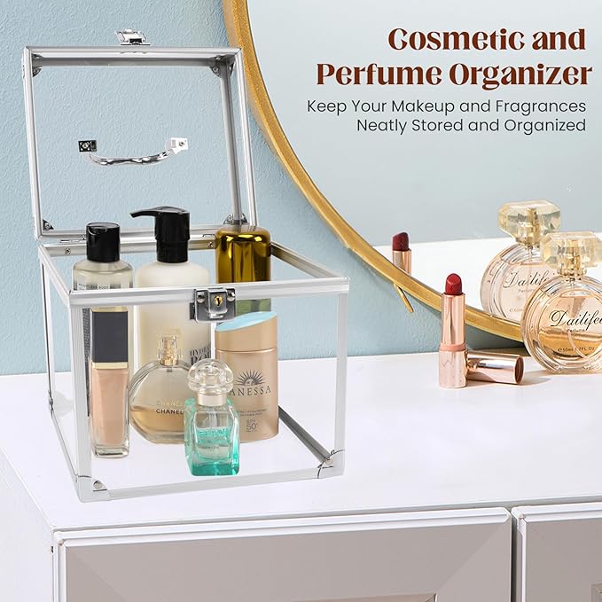Crown Box 7.9 x 6.7 x 7.5inch, Clear Makeup Case,Cosmetic Organizer, Large Capacity Transparent Acrylic Artists Display Case for Vanity,Bathroom Counter or Dresser