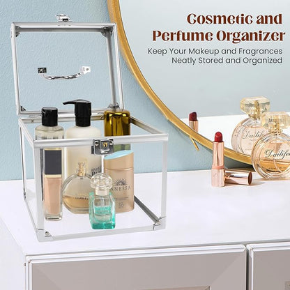 Crown Box 7.9 x 6.7 x 7.5inch, Clear Makeup Case,Cosmetic Organizer, Large Capacity Transparent Acrylic Artists Display Case for Vanity,Bathroom Counter or Dresser