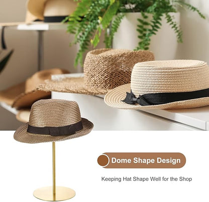 uxcell Metal Hat Display Stand 2 Pack Adjustable Tabletop Hat and Wig Rack Holder for Baseball Cap, Fedora Hat, Cowboy Hat - Gold