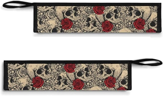 Rose Skull Cutlery Carry Case Camping Utensil Bag Outdoor Tableware Storage Bag Flatware Organizers for Park Backpacking Traveling 11.8 Inch Picnic Pouch Case