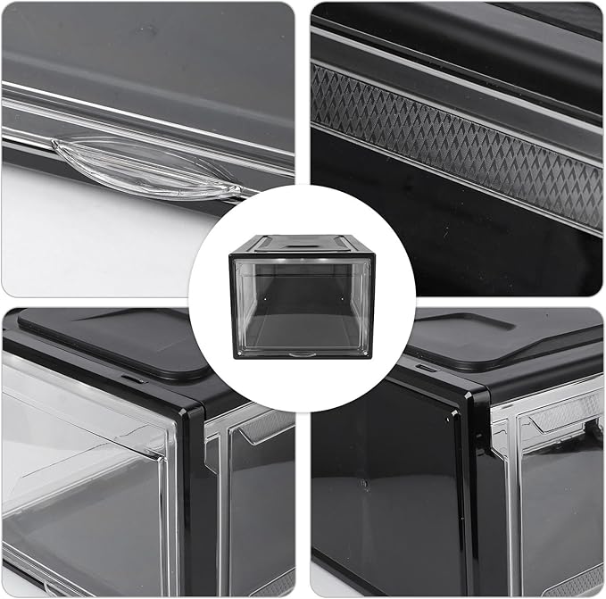 SOLUSTRE Large Stackable Shoe Storage Box with Black Latch Drawer-style Household Shoe Organizer for Men and Women Display and Closet Cabinet Container