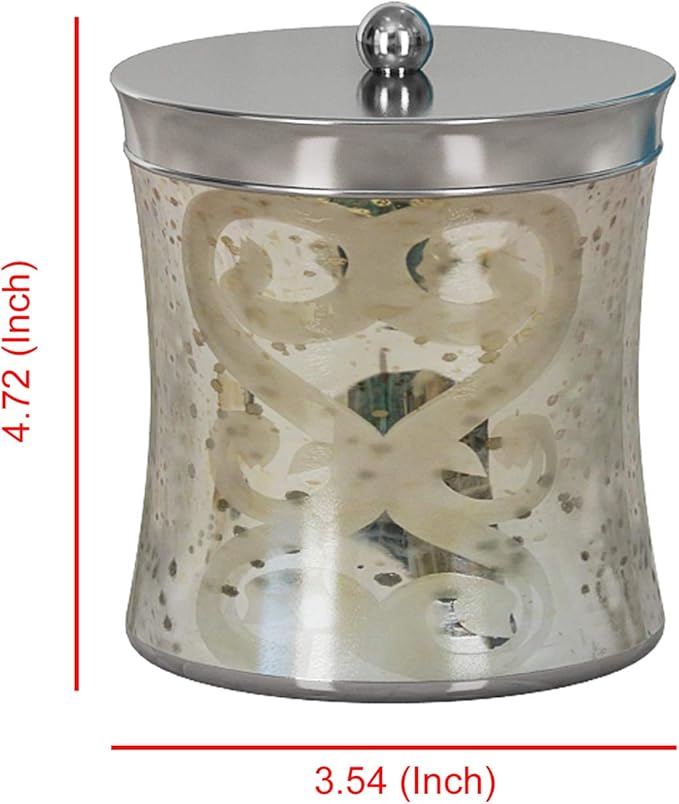 nu steel Mercury Glass Bathroom Vanity Countertop Storage Organizer Canister Jar for Cotton Swabs,Rounds,Balls,Makeup Sponges,Bath Salts-Etched/Mercury