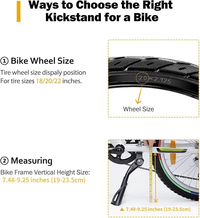 Cyfie Bike Kickstand for Kids Bike 18 20 22 inch Wheel, Center Mount Bicycle Kick Stand, Adjustable Child Kickstands for 18" 20" 22" Adult Mountain Road Bike