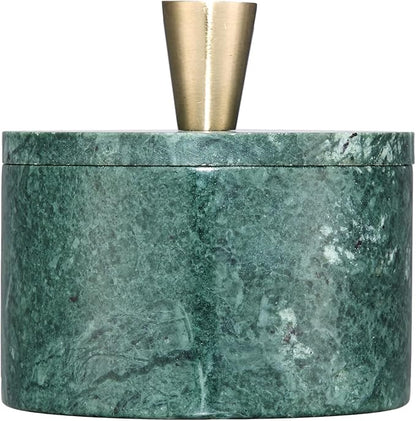 Queenza Green Marble Salt Cellar with Lid & Brass Knob - Natural Marble Spice Container for Kitchen Countertop, Gourmet Salt Holder, Small Decorative Storage Box, Gift for Home Chef