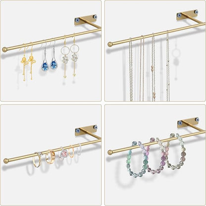 2 Pack Wall Jewelry Organizer, 14.5'' Necklace Holder for Hanging Earring, Ring, Bracelet, Hairband, Glasses Storage, Decorative Space-Saving Jewelry Display-Gold
