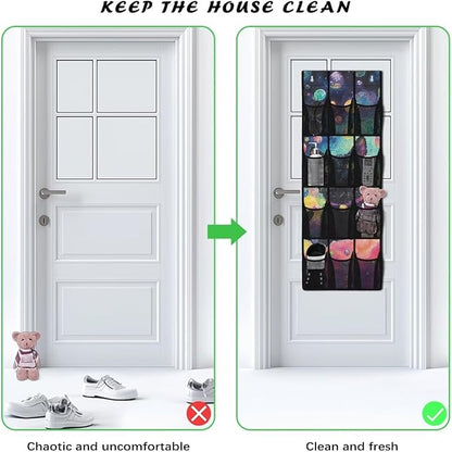 Cat Over the Door Shoe Organizer Space Saving Hanging Shoe Rack Holder with 12 Pockets Large Capacity Behind the Door Storage for Classrooms, Bedrooms, Dormitories