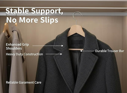 Wooden Hangers 30 Pack - Slim Rotating Hook with Non-Slip Pant Bar Durable Space-Saving Closet Organizers for Suits, Shirts & Dresses