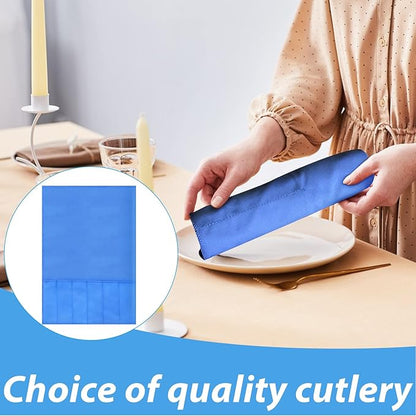 ikaufen 8Pcs Silver Storage Bags Anti Tarnish Flannel Silver Protector Bags Blue Holder for Silverware Flatware Storage Organizer Silver Storage Cloth with White Ribbon for Kitchen Utensils