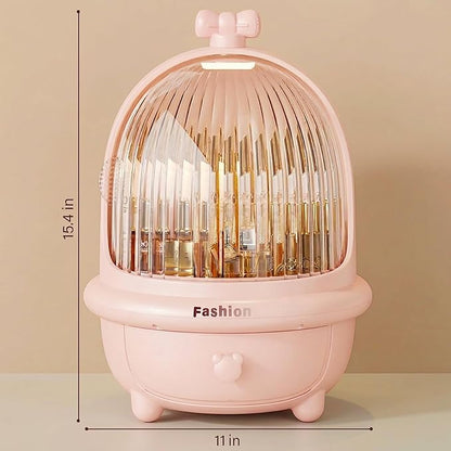 360° Rotating Cosmetic Storage Box,Cute Fashion Makeup Organizer with Drawer,Dustproof Skincare Display Case for Vanity Countertop Bathroom,Ideal Gift for Women（pink）