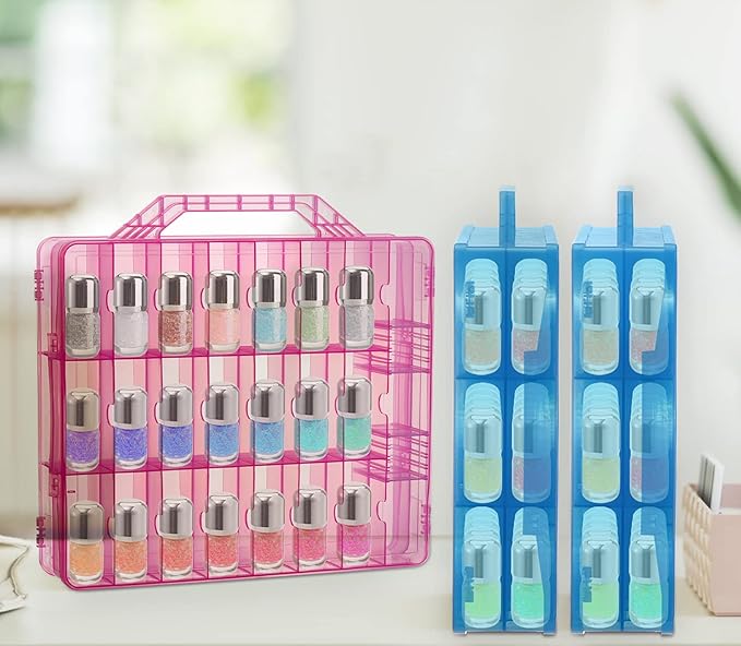 Foraineam 2 Pack Double Side Nail Polish Organizer Transparent Nail Tools Holder Box Portable Universal Nail Polish Carrying Case with 8 Adjustable Dividers for Storage Display