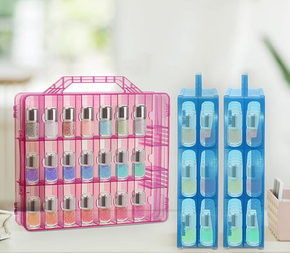 Foraineam 2 Pack Double Side Nail Polish Organizer Transparent Nail Tools Holder Box Portable Universal Nail Polish Carrying Case with 8 Adjustable Dividers for Storage Display