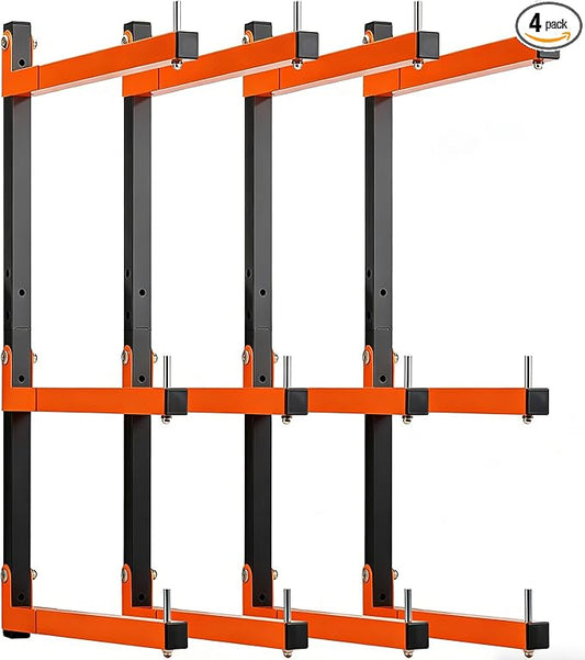 4 Pack Lumber Rack Wall Mount, Heavy Duty Wood Storage Racks, 6-Level System Organizer Shelving, 720 LBS Capacity Hanging Garage Shelves, Orange Brackets Utility Metal Shelf for Indoor and Outdoor