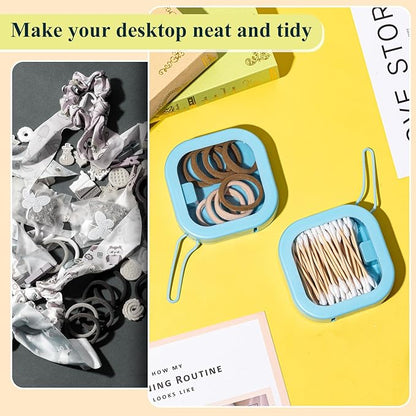 Kathfly 2 Pack Hair Tie Organizer Portable Hairband Holder Portable Hair Accessories Organizer Hanging Storage Container for Cotton Swab Bobby Pin Small Items on Desktop(Blue)