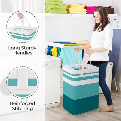 StorageRight Large Collapsible Laundry Basket Hamper with Easy Carry Handles，Freestanding Clothes Hampers for Laundry, Bedroom, Dorm, Towels, Toys, 75L, Green