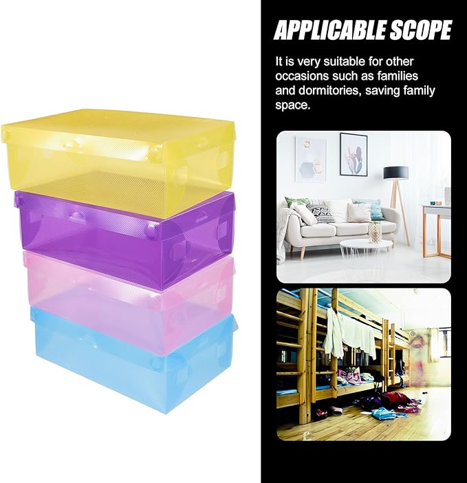 INOOMP 7Pcs Stackable Shoe Storage Boxes Plastic Colorful Shoe Organizer with Thickened Flip Lid for Men Women Home Closet Storage