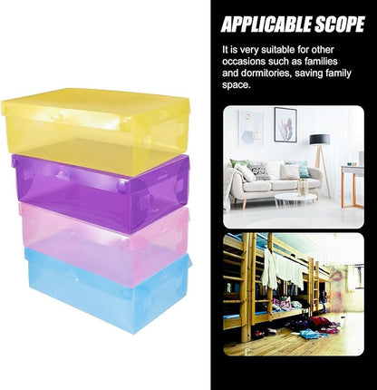 INOOMP 7Pcs Stackable Shoe Storage Boxes Plastic Colorful Shoe Organizer with Thickened Flip Lid for Men Women Home Closet Storage