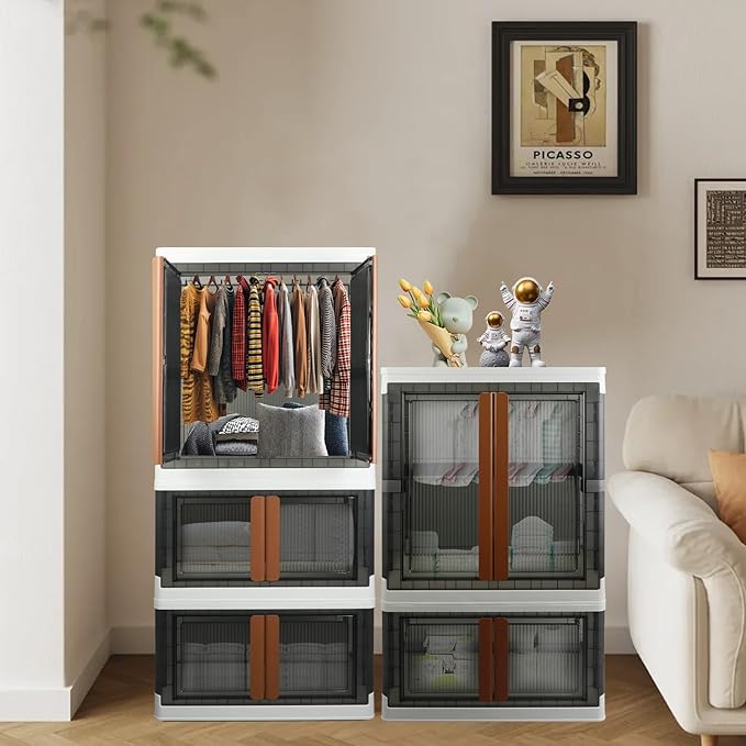 Wardrobe, Closet, Collapsible Storage Cabinet, Useful Box with Large Capacity, 37.5 Gal (142 L), Stackable on Box (19 Gal), Easy Storage of Clothing, Installation Free